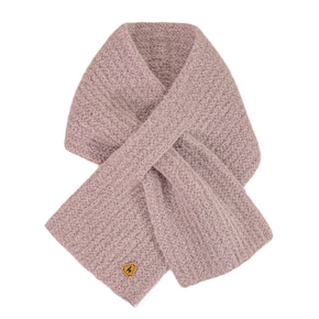 Pink knitted scarf on a white background