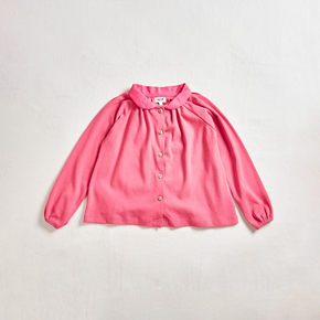 Oeuf Kid's Long Sleeve Blouse - pink button down blouse on neutral background