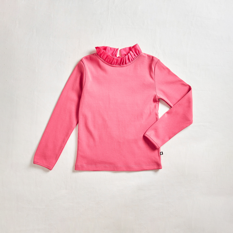 Oeuf Voile Collar Long Sleeve Tee - pink ruffled collar long sleeve shirt on neutral background