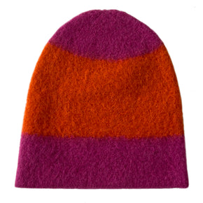 Meg Cohen Trail Hat - hat with wide pink and orange stripes on a neutral background