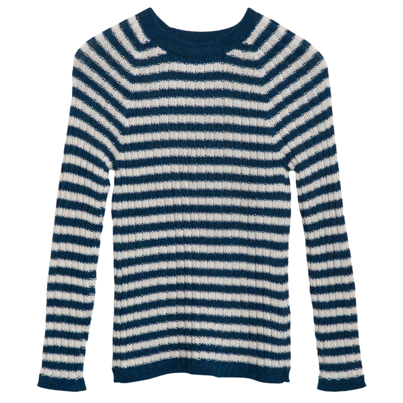 Serendipity Women's Alpaca Stripe Sweater - dark blue and white striped sweater on a neutral background