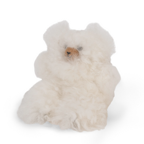 Plush bear toy with a white fur texture on a white background