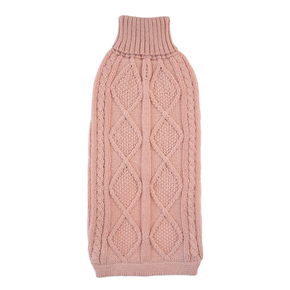 Pink knitted dog sweater on a white background