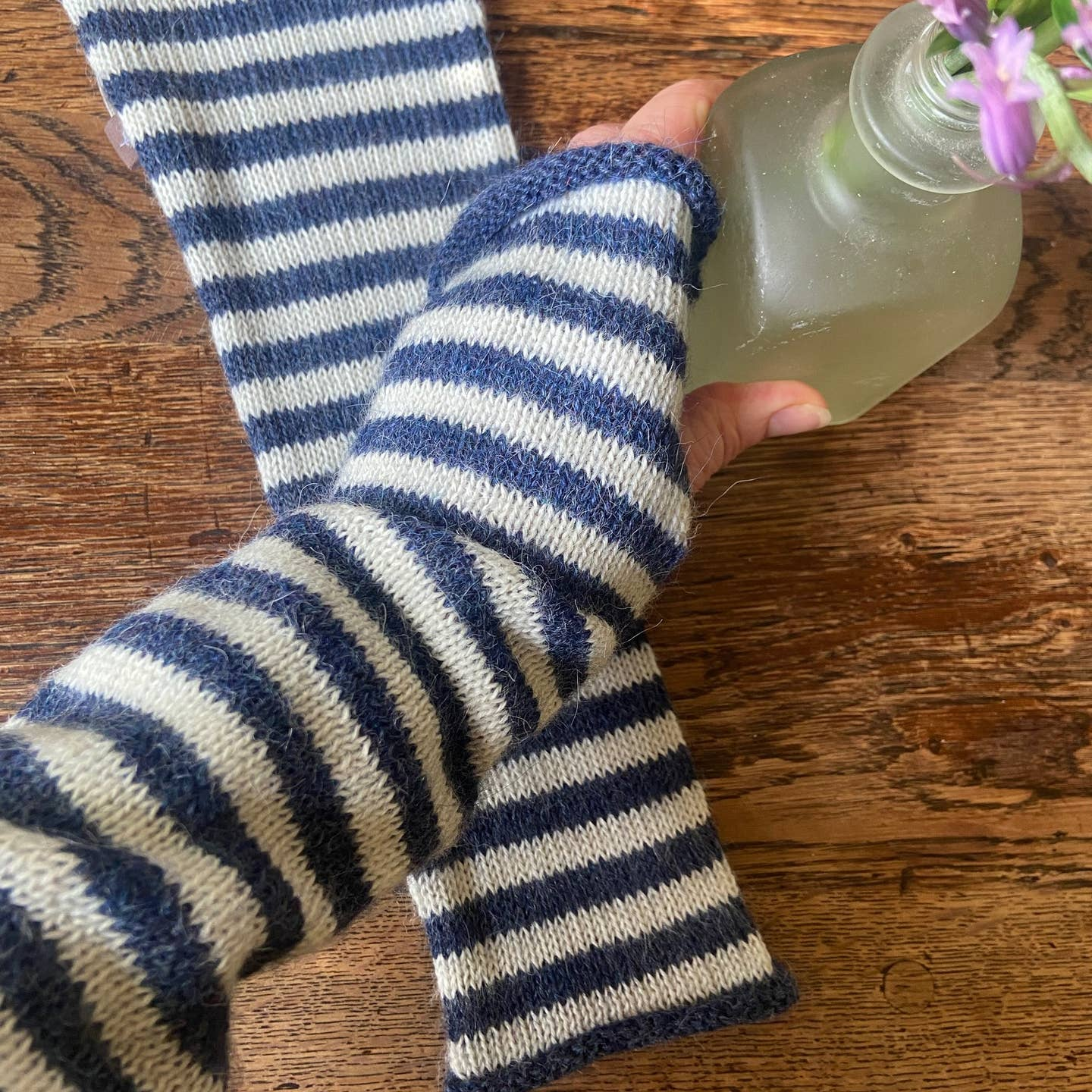 Long Striped Alpaca Wrist Warmers