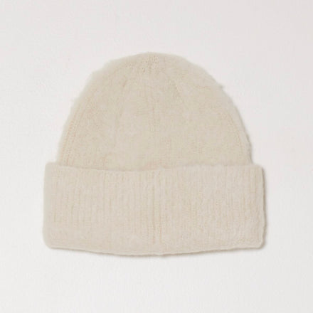 Atelier Delphine Brushed Beanie - cream colored beanie with ribbed cuff on neutral background