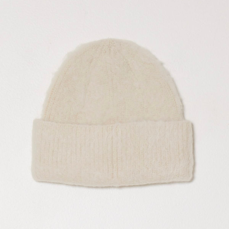 Atelier Delphine Brushed Beanie - cream colored beanie with ribbed cuff on neutral background