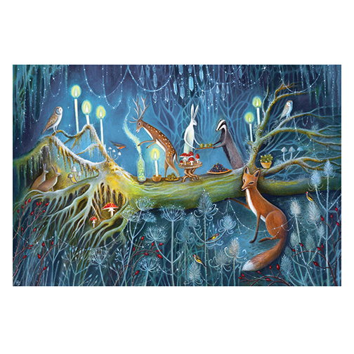 animals in the forest, candles and food