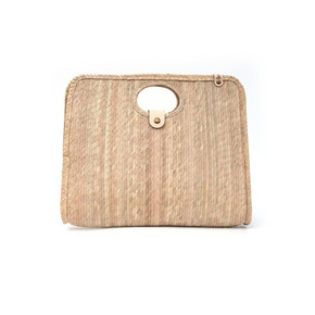 Woven clutch bag on a white background