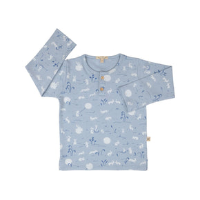 Red Caribou Childrens' Buttons Long-Sleeve T-Shirt - light blue long sleeve t-shirt with button closure at the neck and bunny print