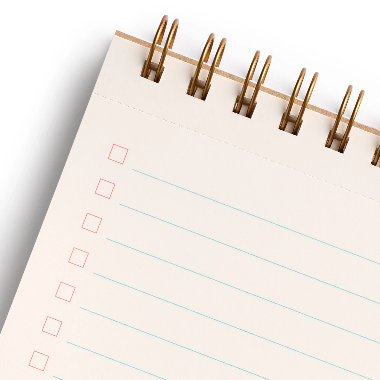 Notebook with lined pages and check boxes on a white background