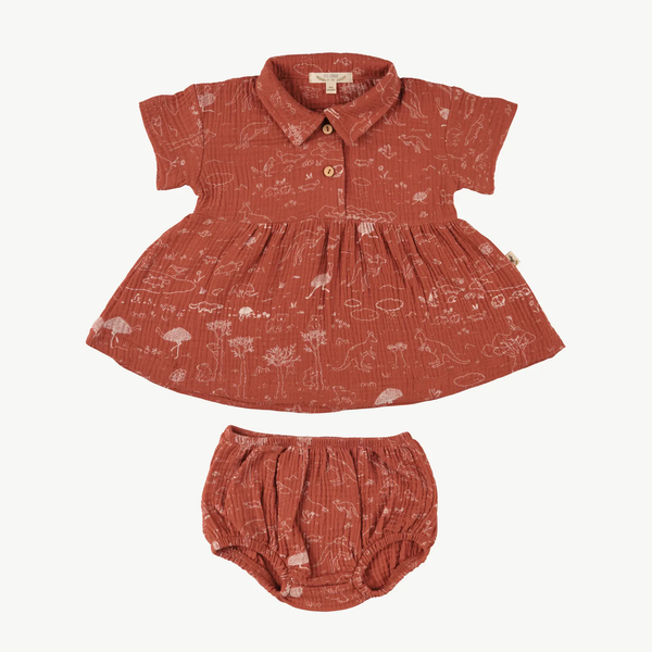 Red Caribou Babies Dress & Bloomer Set