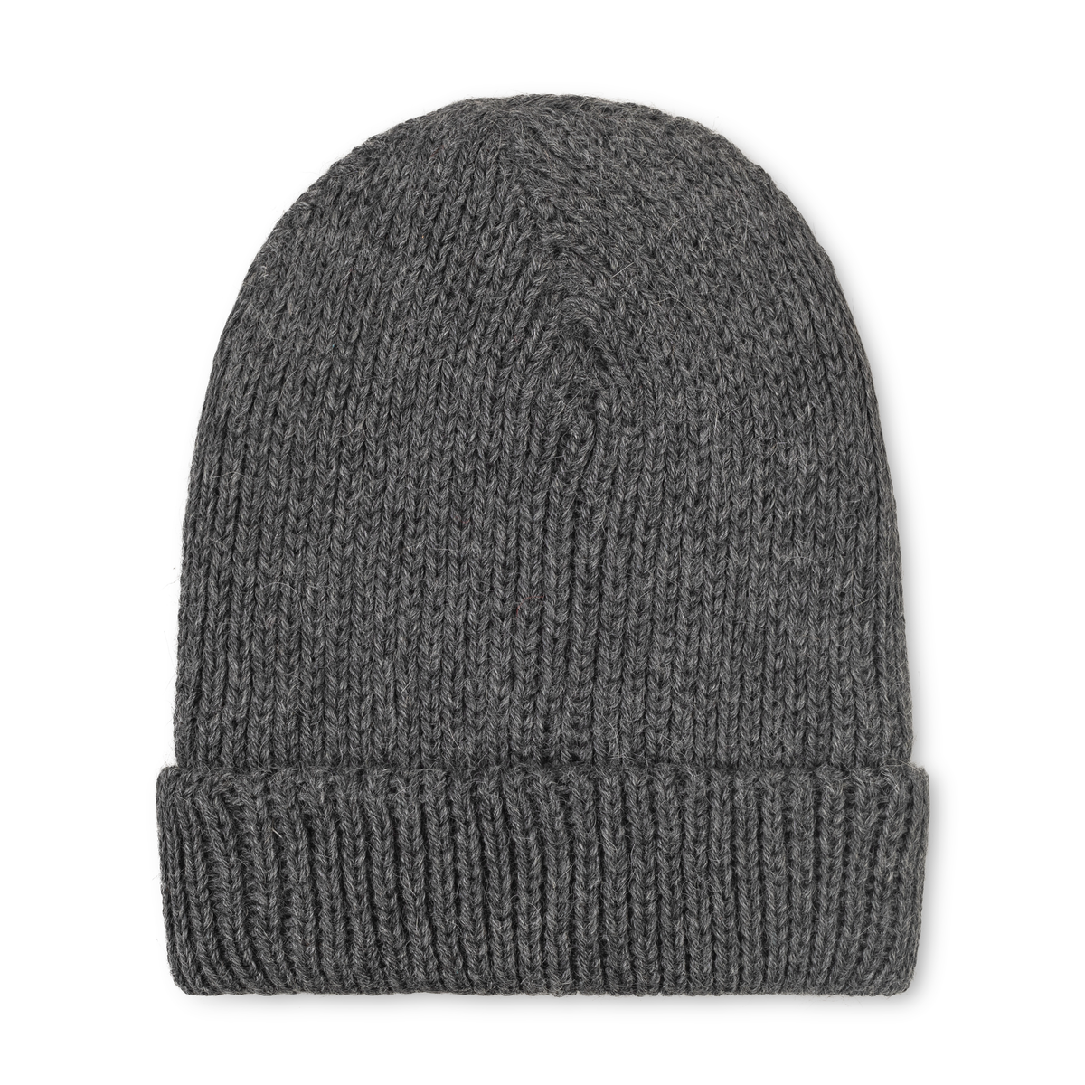 Gray knit beanie on a white background