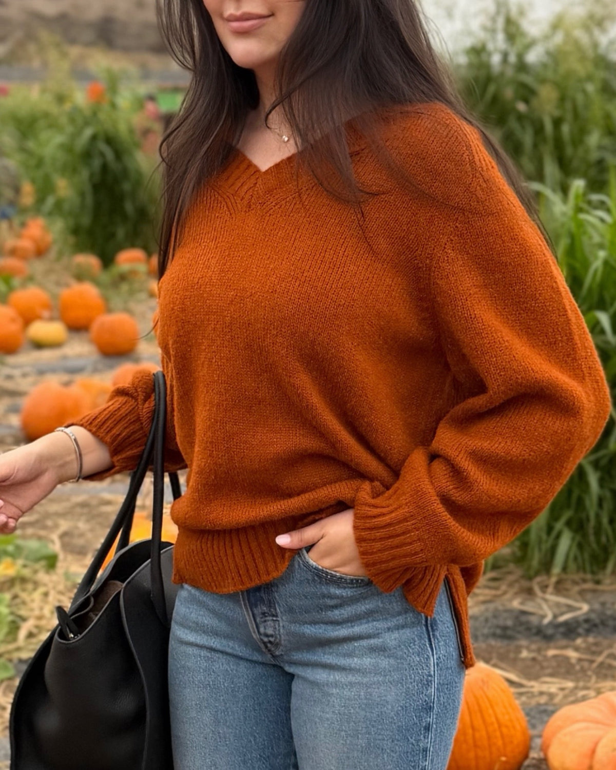 Monterey V-Neck styled in pumpkin