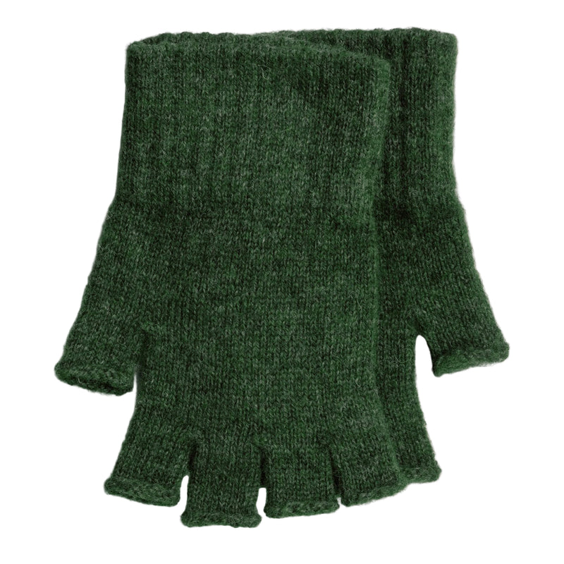 Green fingerless gloves on a white background