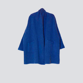Atelier Delphine Haori Coat - vibrant blue alpaca knit coat on neutral background
