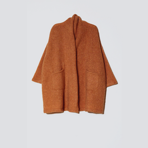 Atelier Delphine Haori Coat - rust colored alpaca knit coat on neutral background