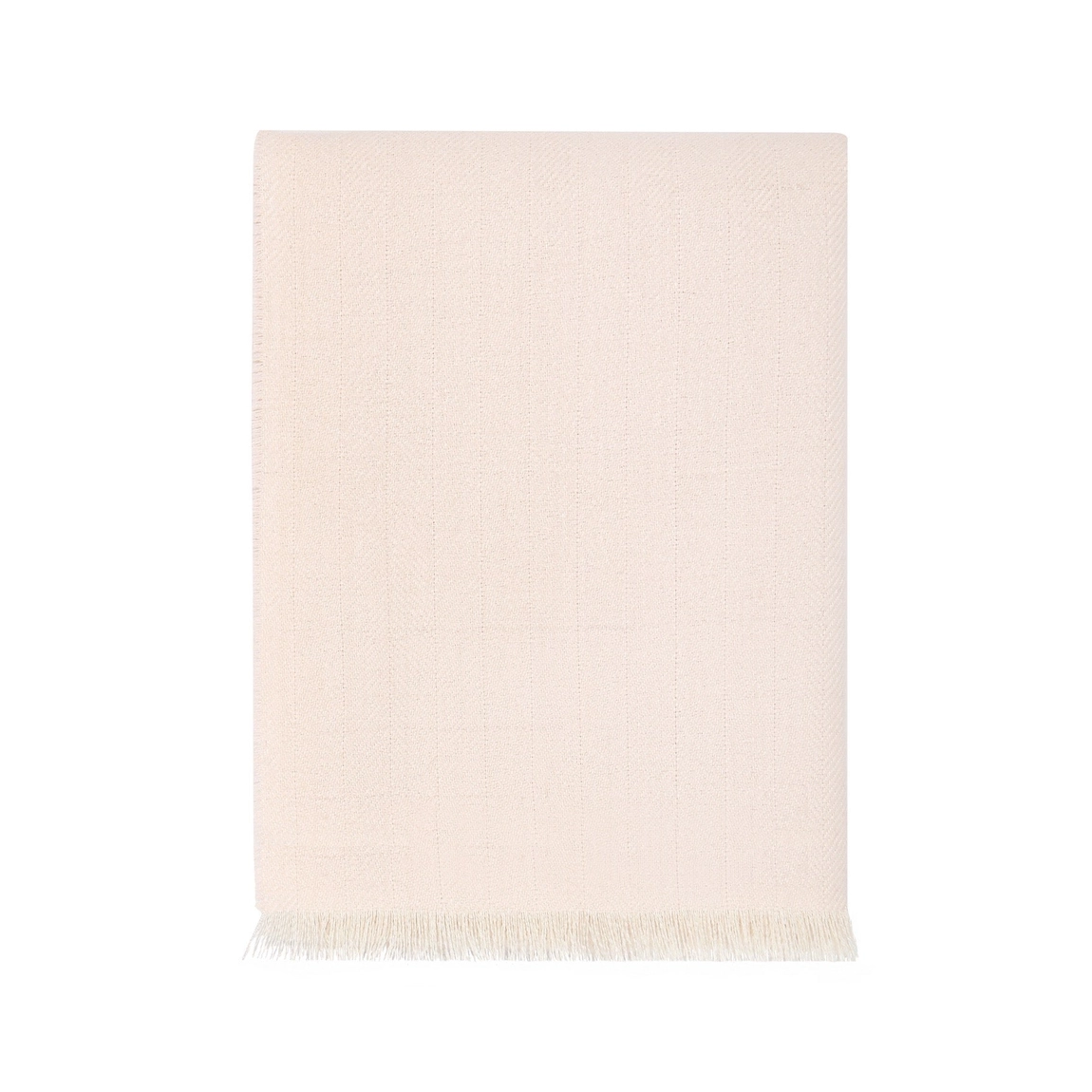Pink baby blanket with white fringe on a white background