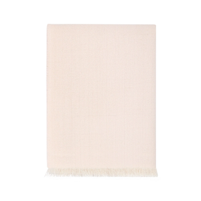 Pink baby blanket with white fringe on a white background