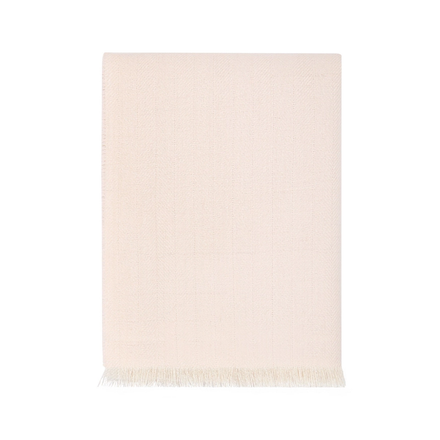 Pink baby blanket with white fringe on a white background