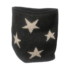 Black neck warmer with grey star patterns on a white background