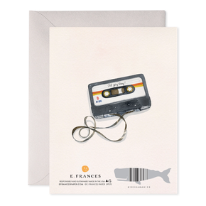 Greeting card with a cassette tape design and E. Frances branding.