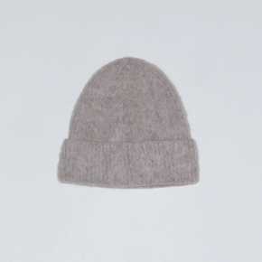 Gray knit beanie on a light gray background