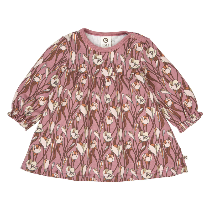 Pink dress with floral pattern on a white background