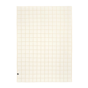 Grid-patterned blanket with beige lines on a white background