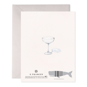 Greeting card with a glass illustration and E. Frances branding on a white background
