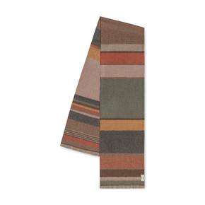 Striped scarf with earthy tones on a white background