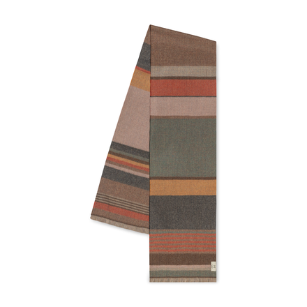 Striped scarf with earthy tones on a white background