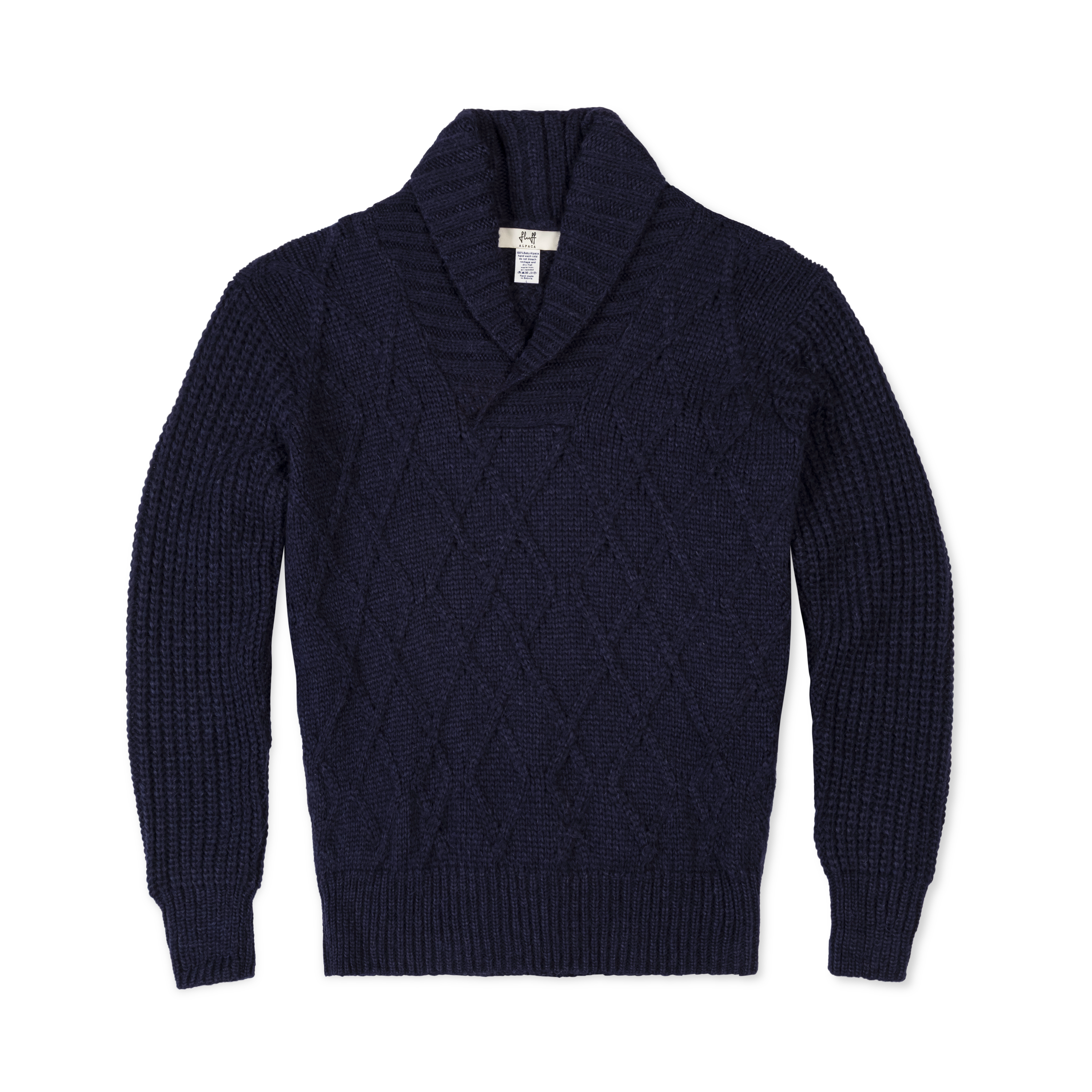 【完売/新品】NKNIT balloon cable KNIT NAVY Fluff Knox Shawl Collar Cable Sweater | Baby Alpaca | Fluff Alpaca