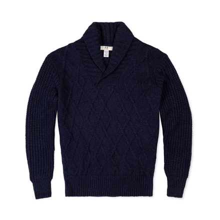 Navy blue sweater with a high collar on a white background