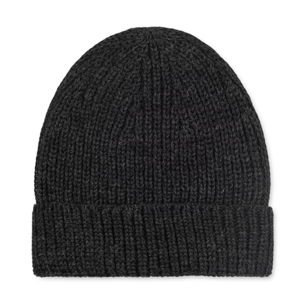 Dark gray knit beanie on a white background