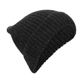 Dark gray knit beanie on a white background
