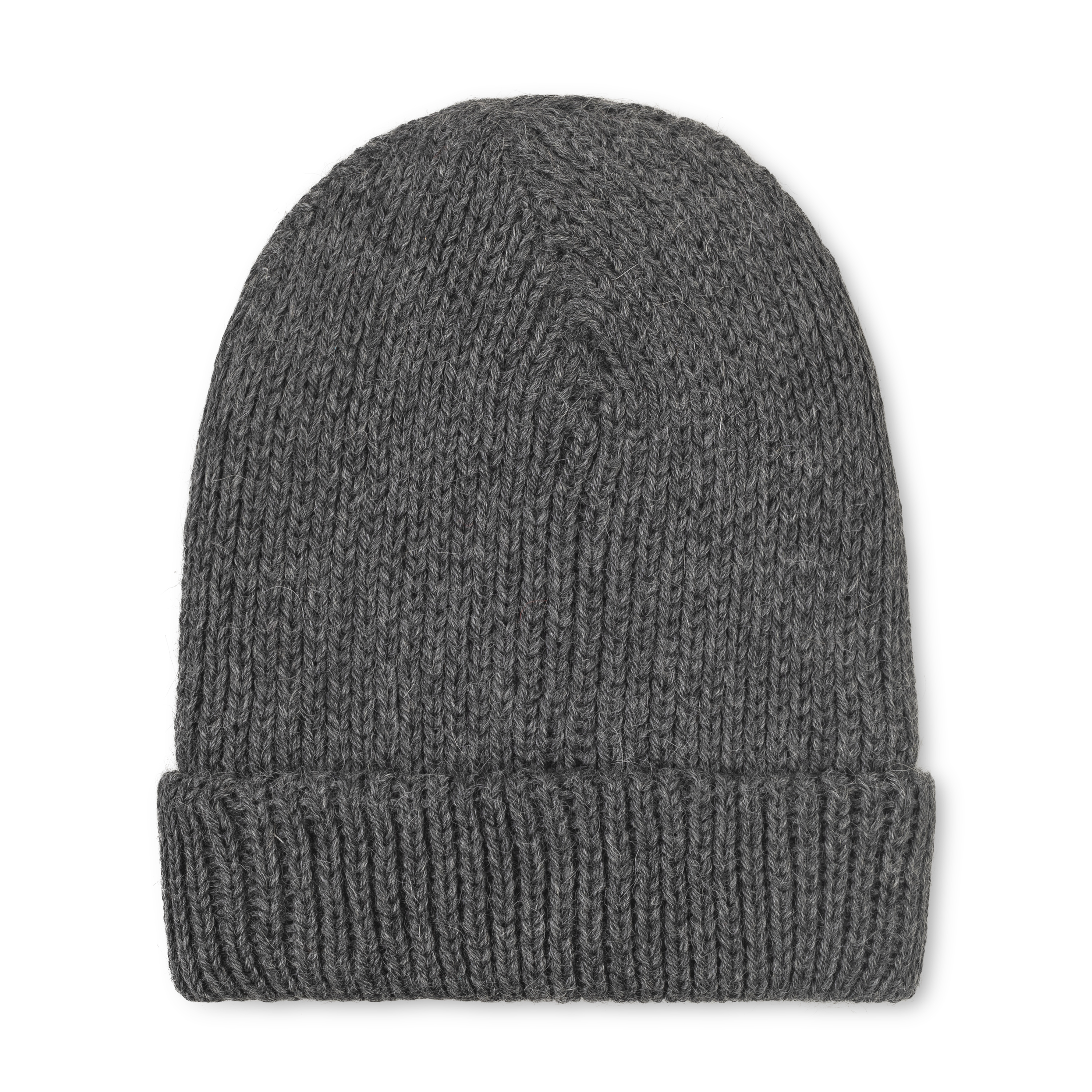 Gray knit beanie on a white background