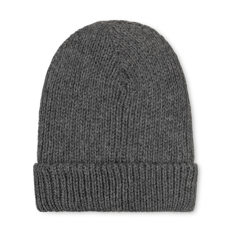 Gray knit beanie on a white background