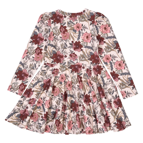 Floral dress with long sleeves on a white background