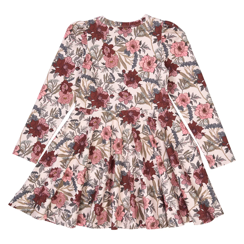 Floral dress with long sleeves on a white background