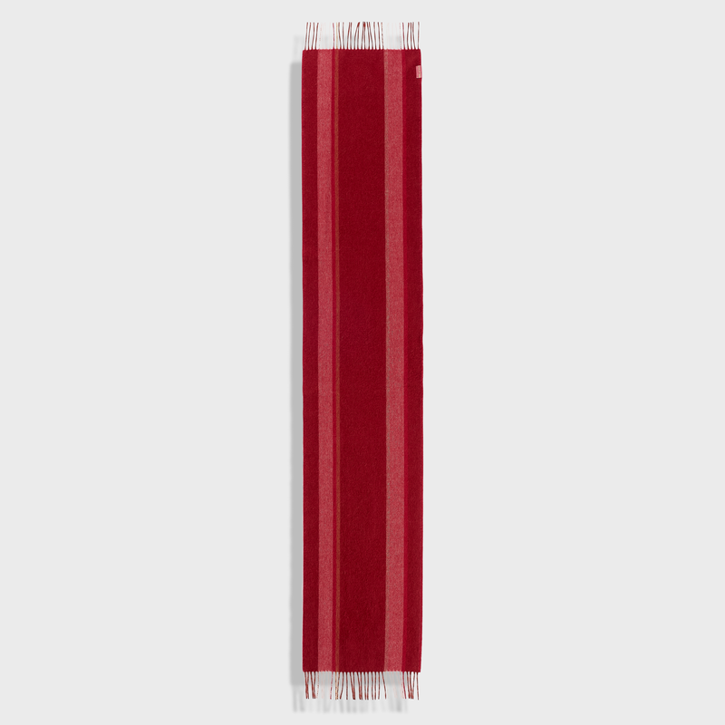 Red scarf with fringe on a light gray background