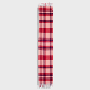 Red and pink plaid scarf on a white background