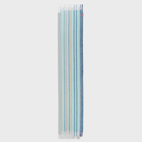 Blue striped scarf with tassels on a light gray background