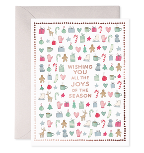 Christmas-themed greeting card with decorative elements and text on a white background.