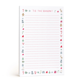 Notepad with Christmas-themed border and 'Tis the Season!' text on a white background