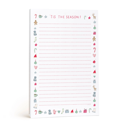 Notepad with Christmas-themed border and 'Tis the Season!' text on a white background