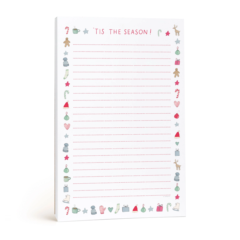 Notepad with Christmas-themed border and 'Tis the Season!' text on a white background