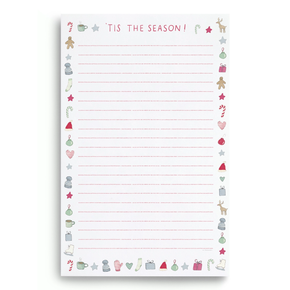 Lined paper with Christmas-themed border and 'Tis the Season!' text on a white background