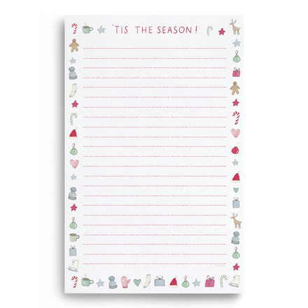 Lined paper with Christmas-themed border and 'Tis the Season!' text on a white background