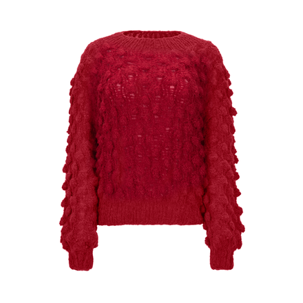 Red knitted sweater on a white background