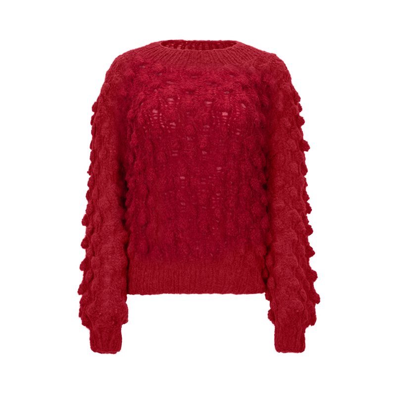 Red knitted sweater on a white background
